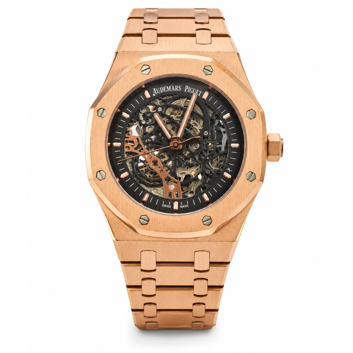 ساعت مردانه اتوماتیک AP طرح Royal Oak مدل N0688 W858 رزگلد قلب باز